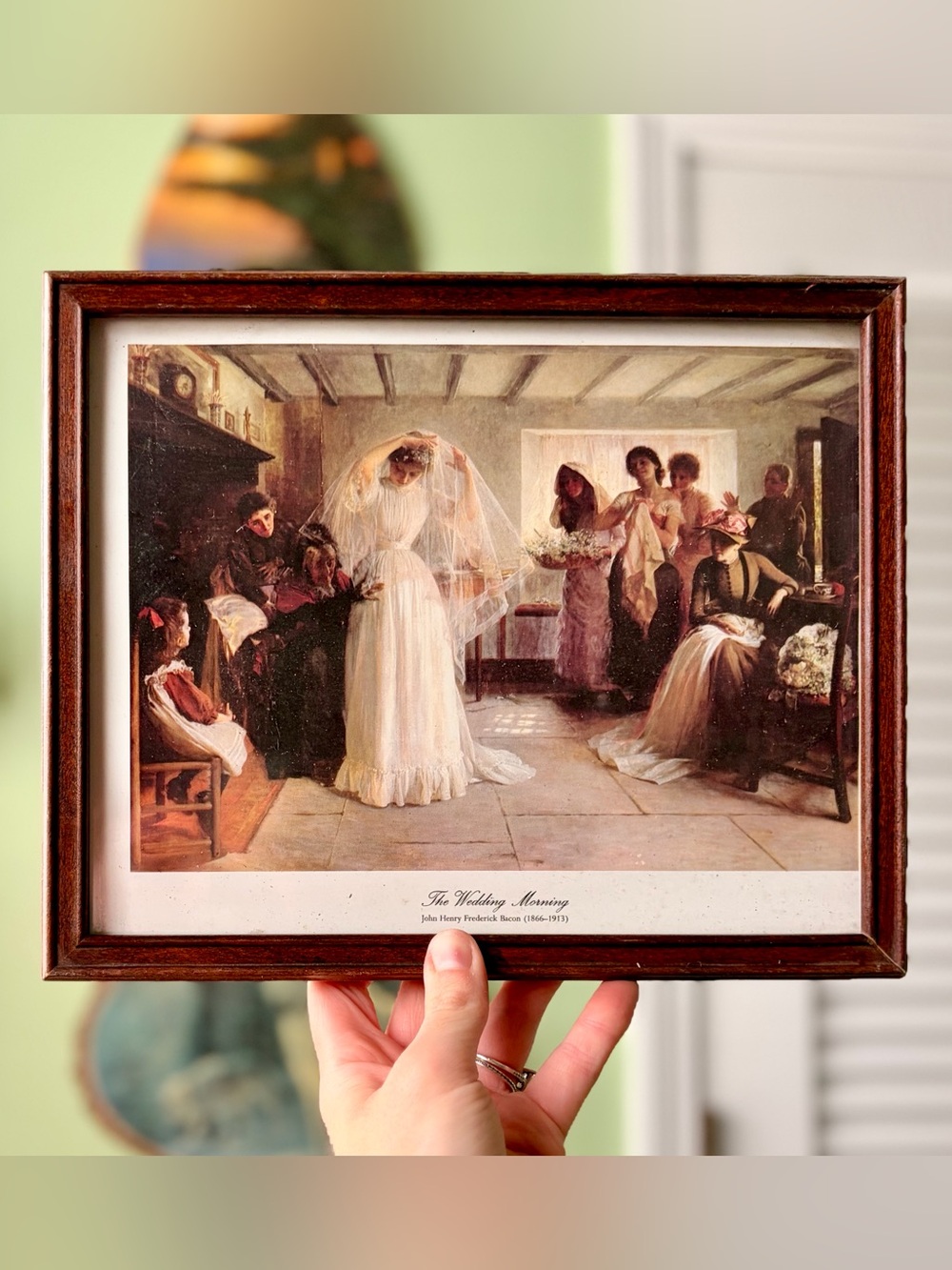 Vintage "The Wedding Morning" Art Print in Brown Wooden Frame
